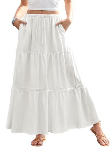DJT Rock Damen Spitzenbesatz Boho Maxirock Elastisch Taille Casual...