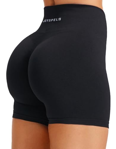 JOYSPELS Seamless Gym Shorts for Women UK - High Waist Womens Running Sports Yoga Workout Activewear Shorts Scrunch Bums Ruched Booty Shorts Black M