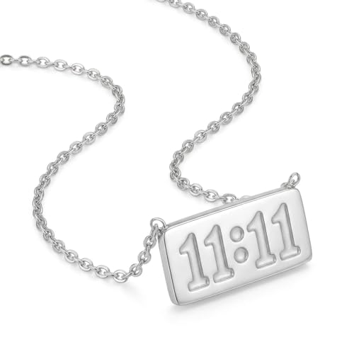 IOQCZQOI Silver Plated 11:11 Angel Number Pendant Necklace for Women with 15.7" to 18" Adjustable Chain, Minimalist Rectangular Bar Manifestation Jewelry, Spiritual Gift for Her