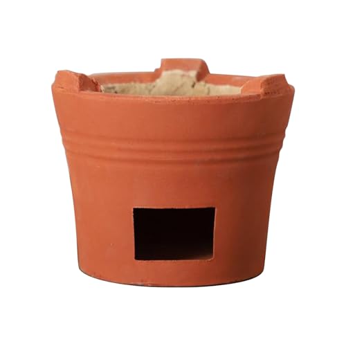 Té para el hogar, café, horno de barro Estufa de carbón de barro Estufa de leña portátil para acampar picnic Cocina al aire libre con parrilla pequeña mediana grande (7,5 x 5,5 pulgadas / 16 x 14 cm)