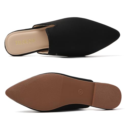Image of Tilocow Women's Pointed Toe Flat Mules Backless Slip On Loafers