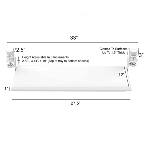 Image of Stand Up Desk Store Large Clamp-On Retractable Adjustable Keyboard Tray | Improve Comfort While Increasing Desk Space - for Desktops Up to 1.5 inch Thick (33 inch W x 12.25 inch D) (White) (Large)