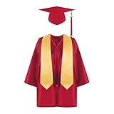 3-9 Boys Girls Student Graduate Long Shirt Gown+ Hat+ Stole 3-piece Set Pupil Kids School Graduation Dress Outfit