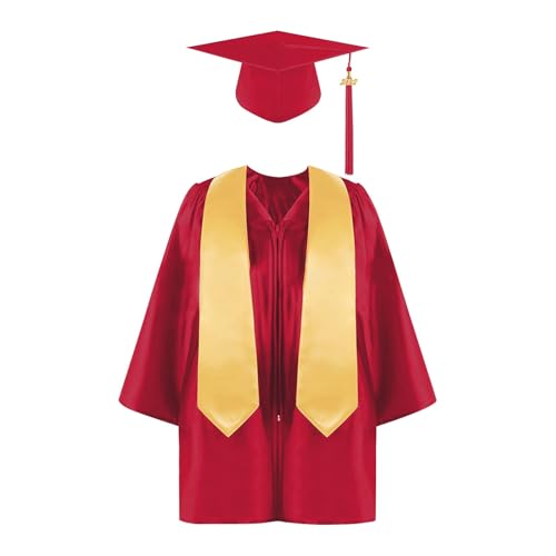 3-9 Boys Girls Student Graduate Long Shirt Gown+ Hat+ Stole 3-piece Set Pupil Kids School Graduation Dress Outfit