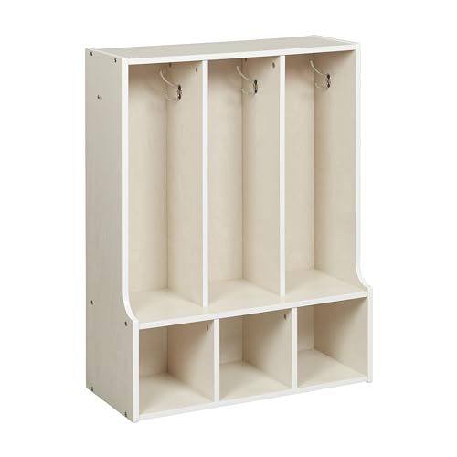 ECR4Kids Streamline 3-Section Toddler Coat Locker with Bench, Classroom Furniture, White Wash