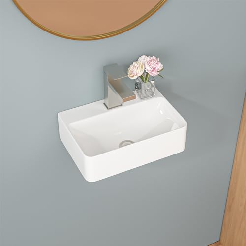 Sarlai Floating Bathroom Sink Wall Mounted -14"x10" Wall Mount Hung