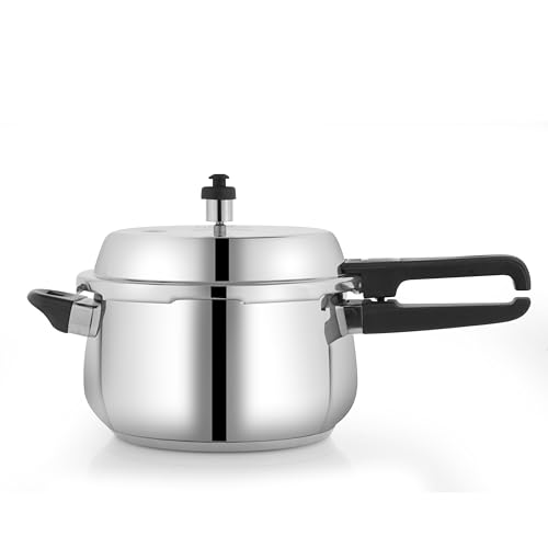 Image of GARUDA NRI Stainless Steel Pressure Cooker with Glass Lid, Handi Shape, Sandwich Bottom, Induction Compatible (5.5 Litres)