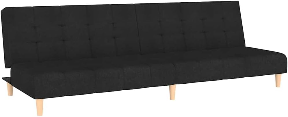 Sofá cama de 2 plazas, moderno sofá cama convertible con tela de poliéster negro transpirable y estructura de madera maciza, sofá de dos plazas multifuncional para sala de estar y espacios pequeños