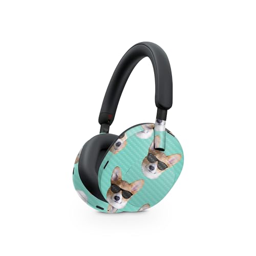 Image of MightySkins Carbon Fiber Skin Compatible with Sony WH-1000XM5 Headphones - Cool Corgi | Protective, Durable Textured Carbon Fiber Finish | Easy to Apply