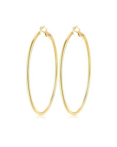 Gold Hoop Earrings for Women Hypoallergenic Stainless Steel Large Thin Gold Hoop Earrings Lightweight Big Hoops Aretes de Acero Inoxidable para Mujer 30/40/50/60MM