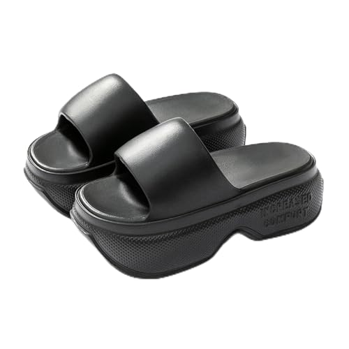 Alexis Leroy Casual Slippers for Women House Indoor Slides Bathroom Shower Sandals Lightweight Cushioned Thick Sole Easy to Clean Black Platform 8-9 US