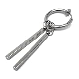 [silver KYASYA]ステンレス ドロップピアス ダブル スティック フープ フェイクタイプ イヤリング シルバー ブラック 4タイプ 個性的 韓流 棒 揺れる 穴不要 挟むだけ メンズ 男性 金属アレルギー対応(Bタイプ-フェイク/シルバー)