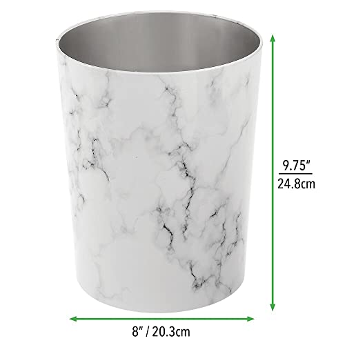 Mdesign Round Metal Small 1.7 Gallon Recycle Trash Can Wastebasket, Garbage Container Bin For Bathrooms, Kitchen, Bedroom, Home Office - Durable Stainless Steel - Mirri Collection - White Marble #TOP2