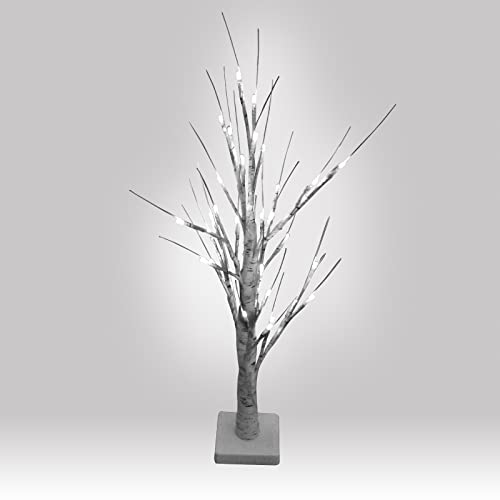 Árbol de abedul decorativo de 60 cm con luces LED blanco hielo a pilas decorativas para fiestas navideñas bodas decoración casa interior Cover