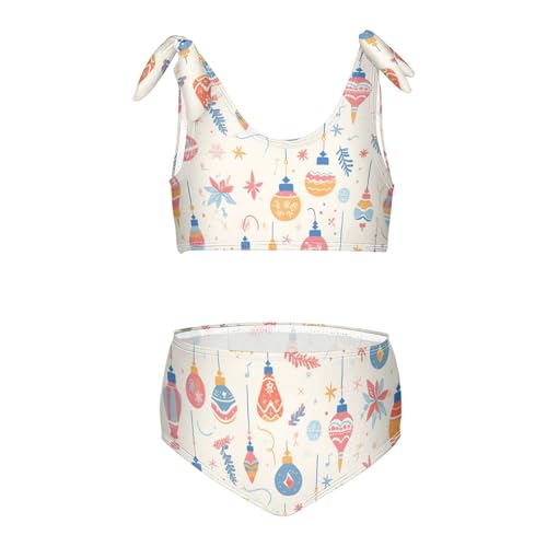 KLL Colorful Christmas Light Bulbs Girls 2 Piece Bikini Set Scoop Neck Bathing Suit Swimwear Adjustable Strap
