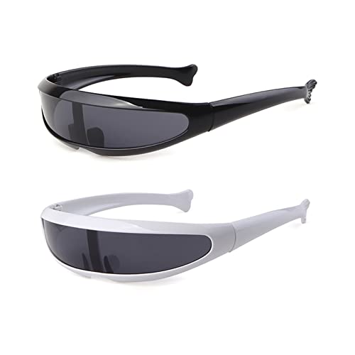 KFPH Futuristic Cyclops Sunglasses, Narrow Robot Space Frozone Glasses Personality Cosplay Cool Funny Rave Glasses, Black & White Frame