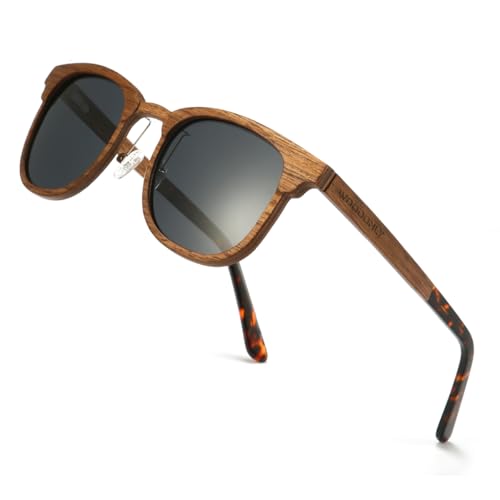 WOODONLY Gafas de Sol Retro de Madera Polarizadas - Gafas de Sol de Moda con Funda de Bambú para Hombre y Mujer Regalos Perfectos (nogal)