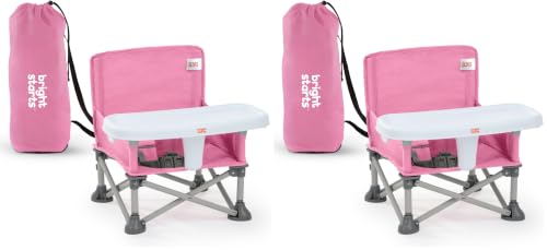 Bright Starts Pop 'N Sit Portable Booster, Indoor/Outdoor Use, Floor Seat with Feeding Tray, Pink, 6 Mos - 3 Yrs (Pack of 2)
