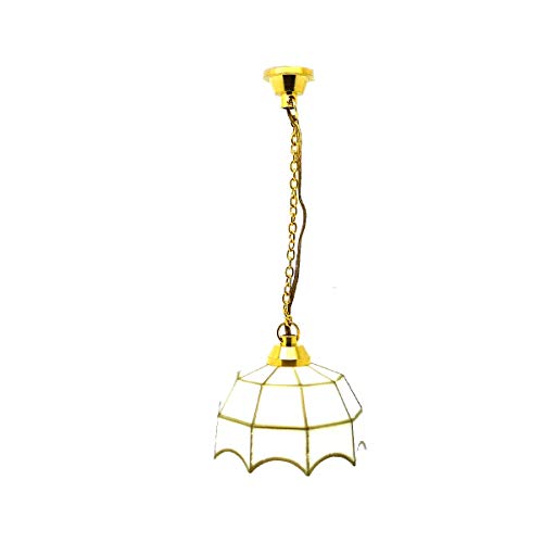 Maison de poupées pendentif lumière 12V miniature abat-jour or blanc