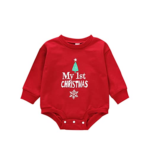 Image of QLIPIN Newborn Baby Boys Girls Sweatshirts My First Christmas Romper Infant Pullover Top Cute Fall Winter Clothes Red