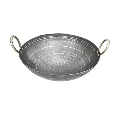 Image of Shri Gaurangi Traditional Iron Matthar Deep Bottom Kadai Frying Pan for Cooking Fry Heavy Base Iron Kadhai with Handle Handmade Silver Color Induction Friendly (8 inch)