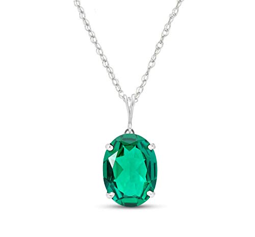 Galaxy Gold Gg 14K Solid White Gold Necklace With Oval Shape 4.5 Ctw High Polished Genuine Emerald - Grade Aaa (White Gold 18 Inch) Lab Grown Genuine Real Emerald #TOP26