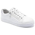 Trainers for Women Ladies Trainers Sneakers Arch Support Memory Foam Walking Shoes Zip Lace Up Comfort Non Slip Casual Plantar Fasciitis Orthopedic Shoes White UK 7