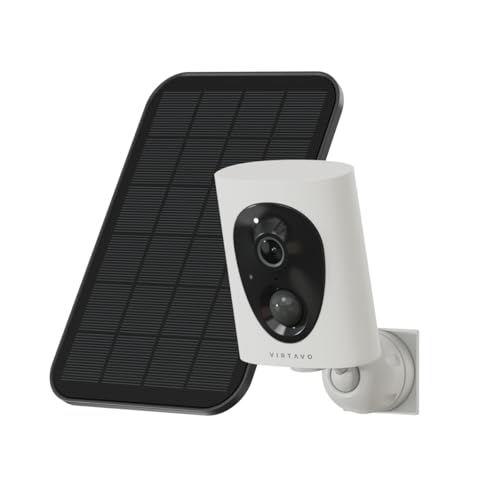 Image of VIRTAVO 2K Wireless Security Camera Outdoor Home WiFi Surveillance Cam, Battery Powered,3W Solar Panel,Color Night Vision,AI Motion Detection,2‑Way Audio,IP66 Weatherproof,SD Card & No Subscription