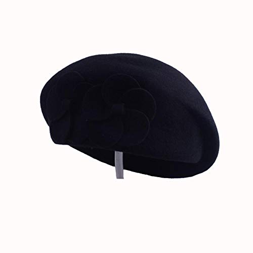 AQWWHY Gorro de Lana Pura Doble Boina de la Flor de la señora otoño Sombrero de Invierno Sombrero de la Moda Sombrero Caliente