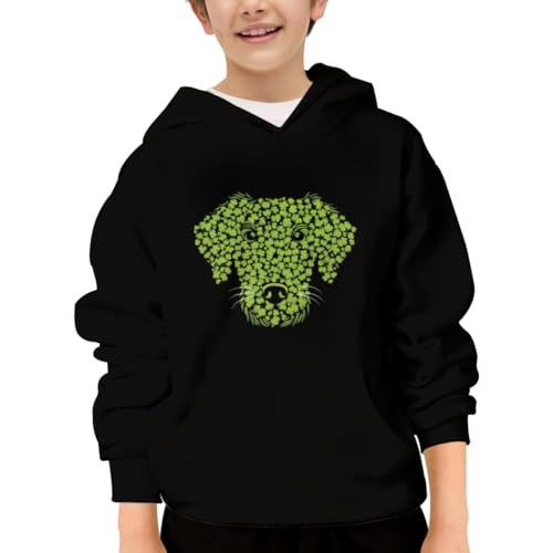 St Patricks Day Cute Puppy Dog Funny Hoodies for Teen Girls Boys Lightweight Kangaroo Pocket Sweatshirt