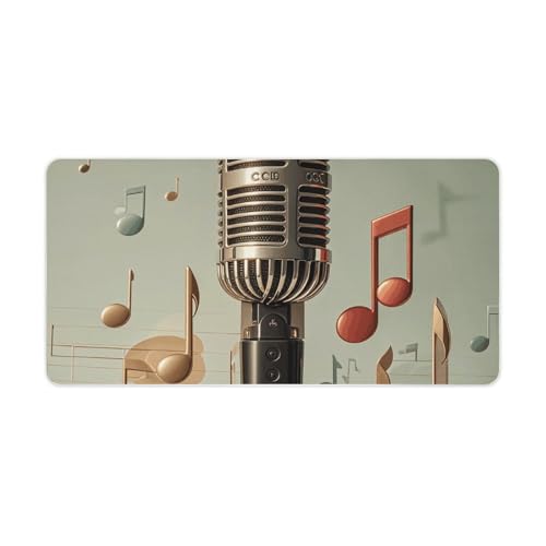 Microphone with Music Note Desk Mat Non-Slip Laptop Writing Pad Large Keyboard Mousepad with Rubber Base 23.6" X 11.8" Desk Protector Mat for Computer, Work, Gaming