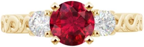 1-6 Carat Round 14K Yellow Gold LAB GROWN Gemstone and LAB GROWN Diamond Engagement Ring (1ct Center, AAAA Heirloom Quality)