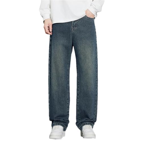 Men's Casual Retro Blue Jeans, Curved Wide-Leg Pants, Suitable for Daily Leisure
