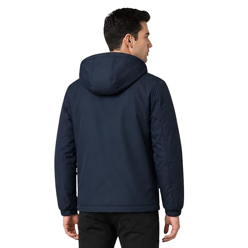 Image of Rain Jacket for Men Waterproof for Bike Riders with Adjustable Hood Along with Inner Pockets,Waterproof Raincoat with Polyester Jacket, Zipper Pockets & Elastic Cuffs For Bike, Travel & Daily Wear