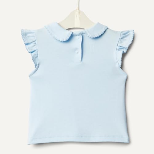 Amazon Essentials x Sofia Grainge Baby - Mädchen Kurzärmelige Baumwollblusen mit Rüschen, 2er-Pack, Hellblau/Streifen, 6-9 Monate