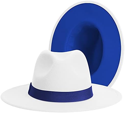 Classic Wide Brim Fedora for Women Men Two Tone Fedora with Band Adjustable Felt Panama Hat