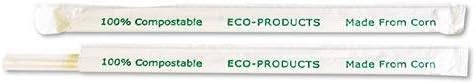 Eco-Products EPST770 Compostable Straws, 7 3/4", Corn Plastic, Clear, 9600/Carton