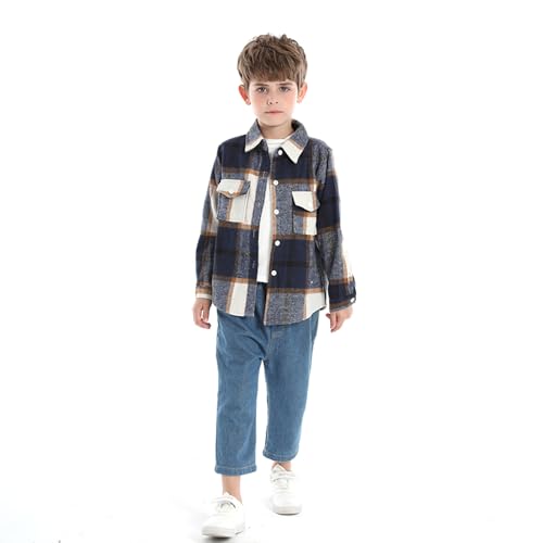 Sobrisah Toddler Big Boys Plaid Button-Down Jackets Kids Flannel Checked Tartan Tops Fall Winter Outcoats2