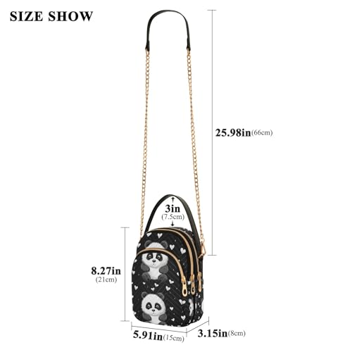 SUABO Crossbody Bag for Women, Black Panda Hearts Phone Purse Detachable Chain Bag Shoulder Handbag Wallet3