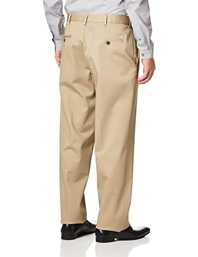 Haggar Men's Premium No Iron Classic Fit Expandable Waist Flat Front Pant, Khaki, 56Wx30L3
