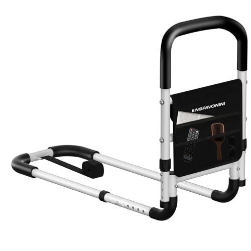KingPavonini Bed Rails for Elderly Adults Safety - Adjustable Bed Cane with Non-Slip Ergonomic Handle and Storage Pocket, Bed Railings for Seniors Hold up to 350 Lbs, Tool-Free Installation