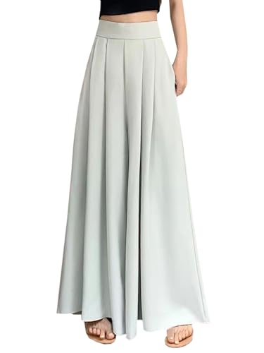 Betusline Women's Culottes High Waist Casual Pleated Wide Leg Palazzo Long Pants2
