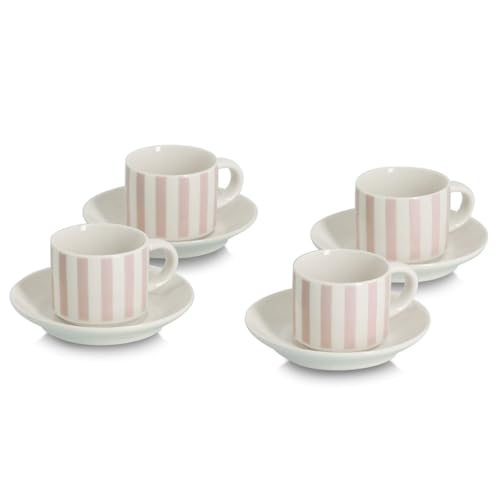 Zeller Stripes Service à expresso 8 pièces, porcelaine, beige/