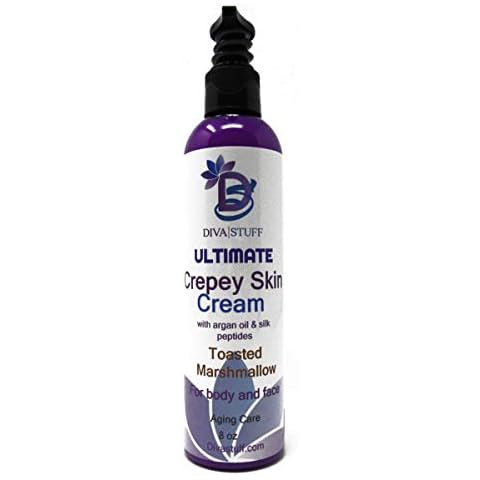 Diva Stuff Ultimate Crepey Skin Body & Face Cream with Hyaluronic Acid, Argan Oil, Silk Peptides and more for Dry & Damaged Skin, 8oz - Toasted Marshmallow Scent (Made in the USA) Cover