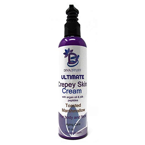 Diva Stuff Ultimate Crepey Skin Body & Face Cream with Hyaluronic Acid, Argan Oil, Silk Peptides and more for Dry & Damaged Skin, 8oz - Toasted Marshmallow Scent (Made in the USA)