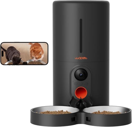 WOPET Automatic Cat Feeder with Camera for Two Cats, 6L Automatic Dog Feeder with HD Video and Night Vision, 5G/2.4G WiFi Pet Feeder for Cats & Dogs, SD Card Storage & 2-Way Audio