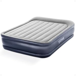 Intex 64135ED Dura-Beam Plus Deluxe Pillow Rest Air Mattress: Fiber-Tech – Queen Size – Built-in Electric Pump – 16.5in Bed Height – 600lb Weight Capacity