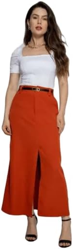 Saia Social Feminina em Alfaiataria com Fenda Frontal – Cintura Alta, Elegante e Sofisticada para Escritório, Eventos e Dia a Dia | REF: SAI-009