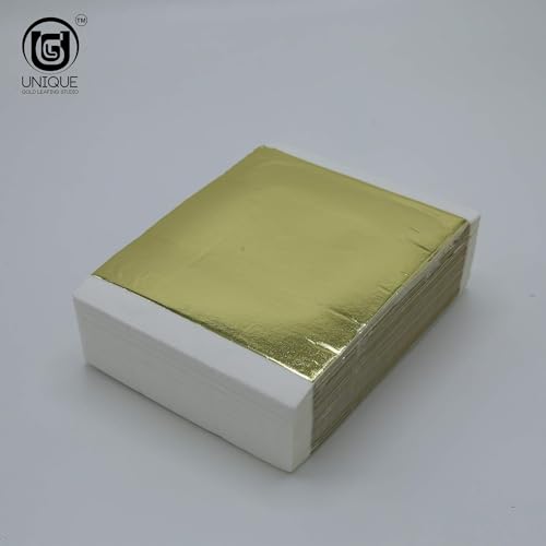 Image of UGLS Italian Gold Leaf Sheets Warq - Golden Foil Paper for Gilding, Resin Art, Decoration Crafting, Maysur Paintings, Arts Crafts, Nail Deco (50 Sheets)