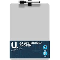 A4 Whiteboard & Pen - with Magnetic Fixing Strips | Small Mini Dry Wipe Board for Work Notes | Portable Magnetic Whiteboard Wall Board for Kids